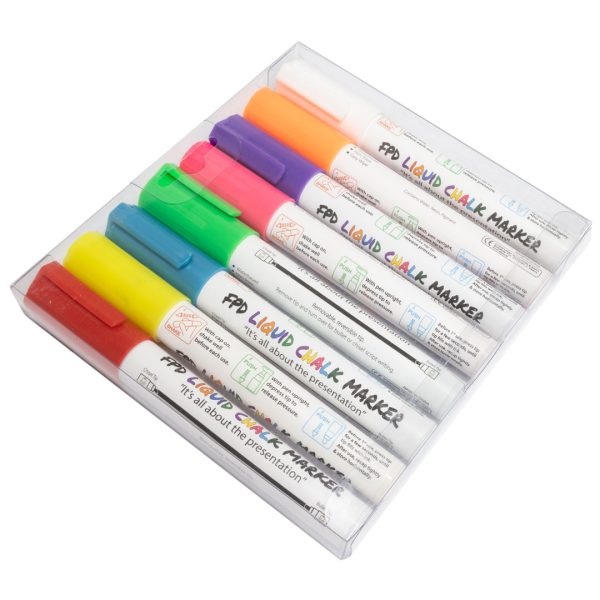 LCM6MM-8P Liquid Chalk 8 Pack (Metallic Blue, Red, White, Yellow, Purple, Green, Pink, Orange) 6mm Reversible Tip (Bullet and Chisel)