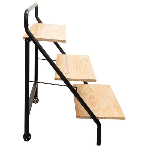 FPTWS-N - metal trolley with natural-coloured wooden shelves, for boxed flowers - side view